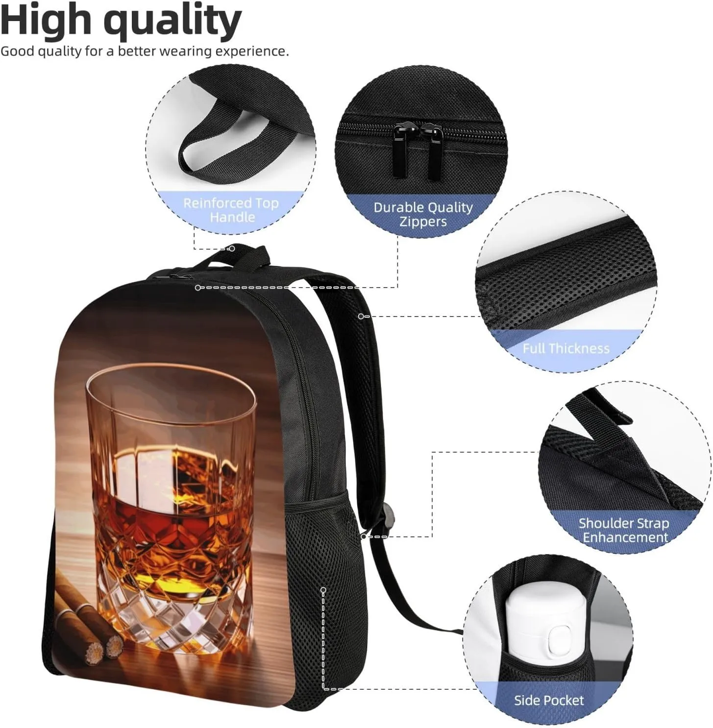 Travel Backpack for Women Men Lightweight 17 inch Laptop Bag Brown Liquor in Cup Backpack Casual Daypack