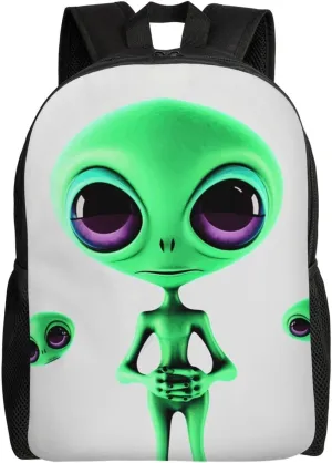 Travel Backpack for Women Men Lightweight 17 inch Laptop Bag Green alien Backpack Casual Daypack