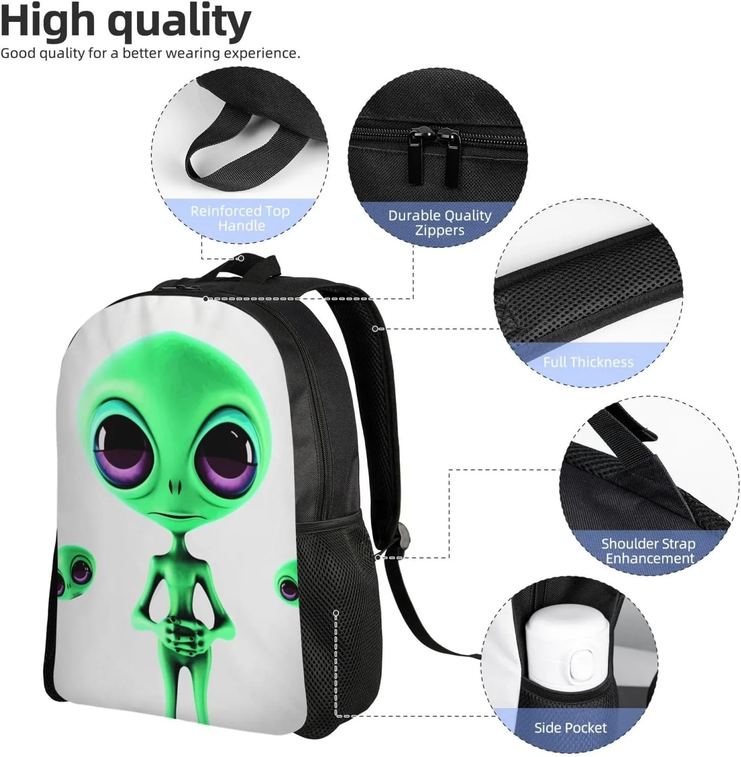 Travel Backpack for Women Men Lightweight 17 inch Laptop Bag Green alien Backpack Casual Daypack