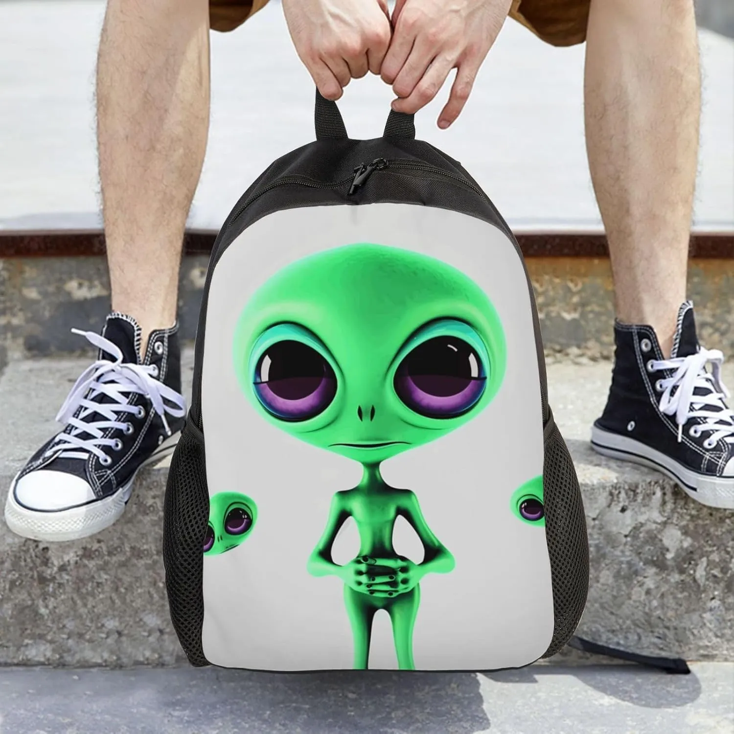 Travel Backpack for Women Men Lightweight 17 inch Laptop Bag Green alien Backpack Casual Daypack