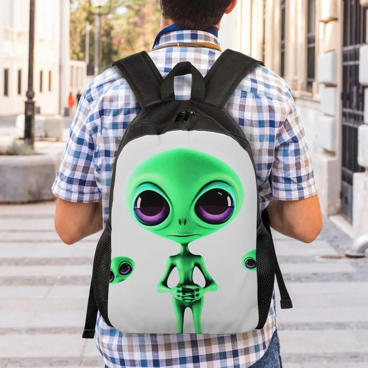 Travel Backpack for Women Men Lightweight 17 inch Laptop Bag Green alien Backpack Casual Daypack