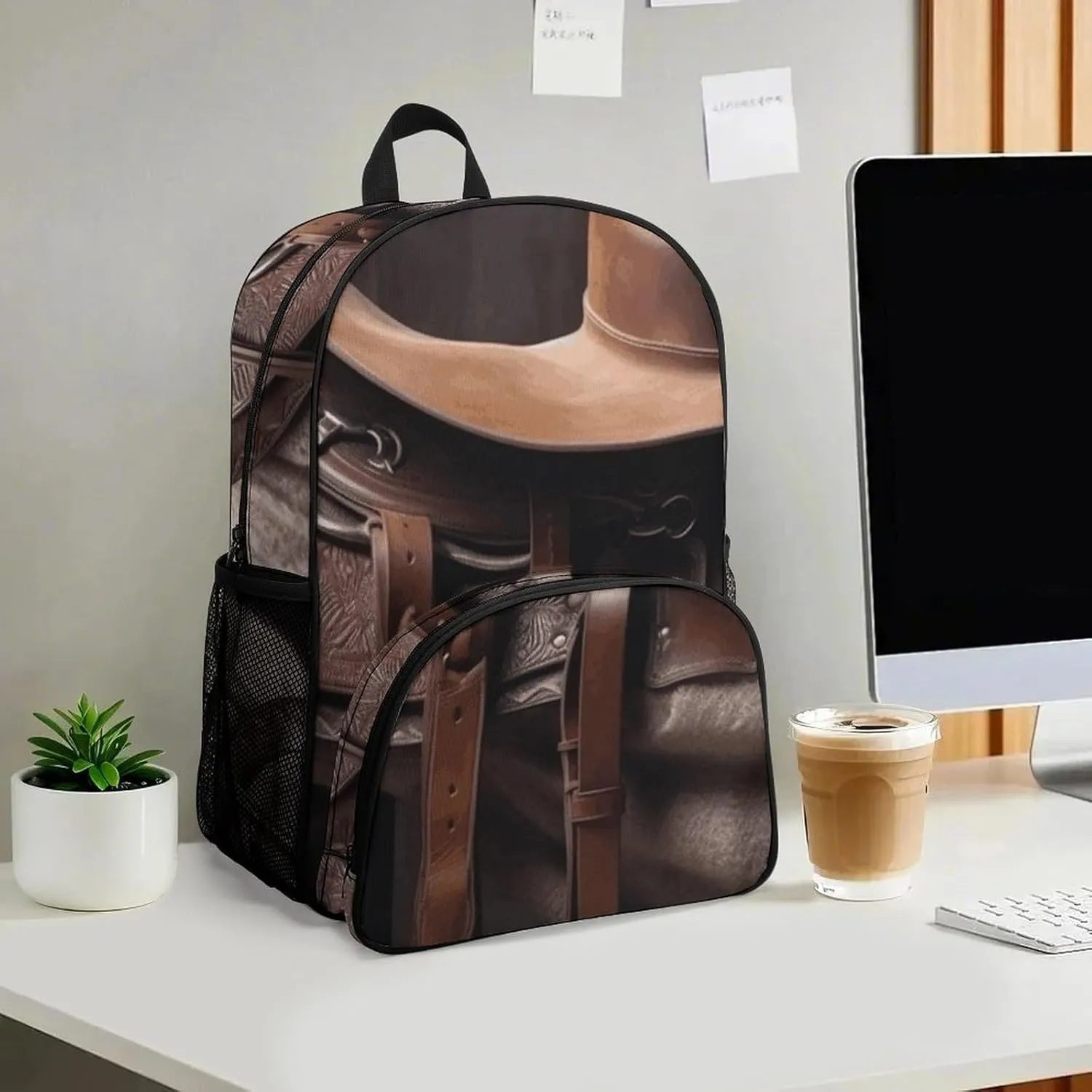 Travel Backpack for Women Men Lightweight 17 Inch Laptop Bag Horse Saddle with A Cowboy Hat Wild Backpack Casual Daypack