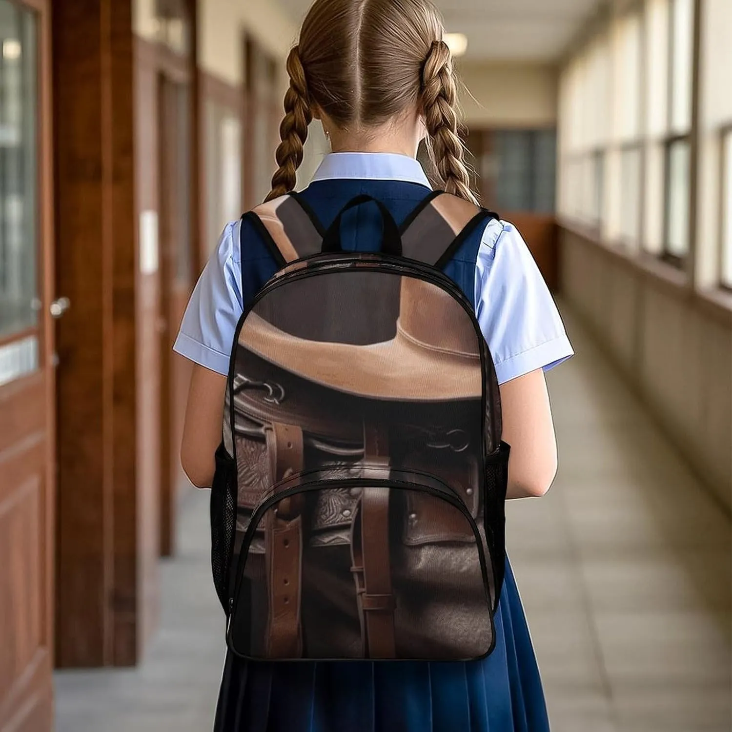 Travel Backpack for Women Men Lightweight 17 Inch Laptop Bag Horse Saddle with A Cowboy Hat Wild Backpack Casual Daypack