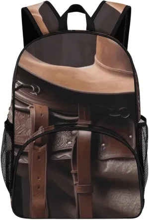 Travel Backpack for Women Men Lightweight 17 Inch Laptop Bag Horse Saddle with A Cowboy Hat Wild Backpack Casual Daypack