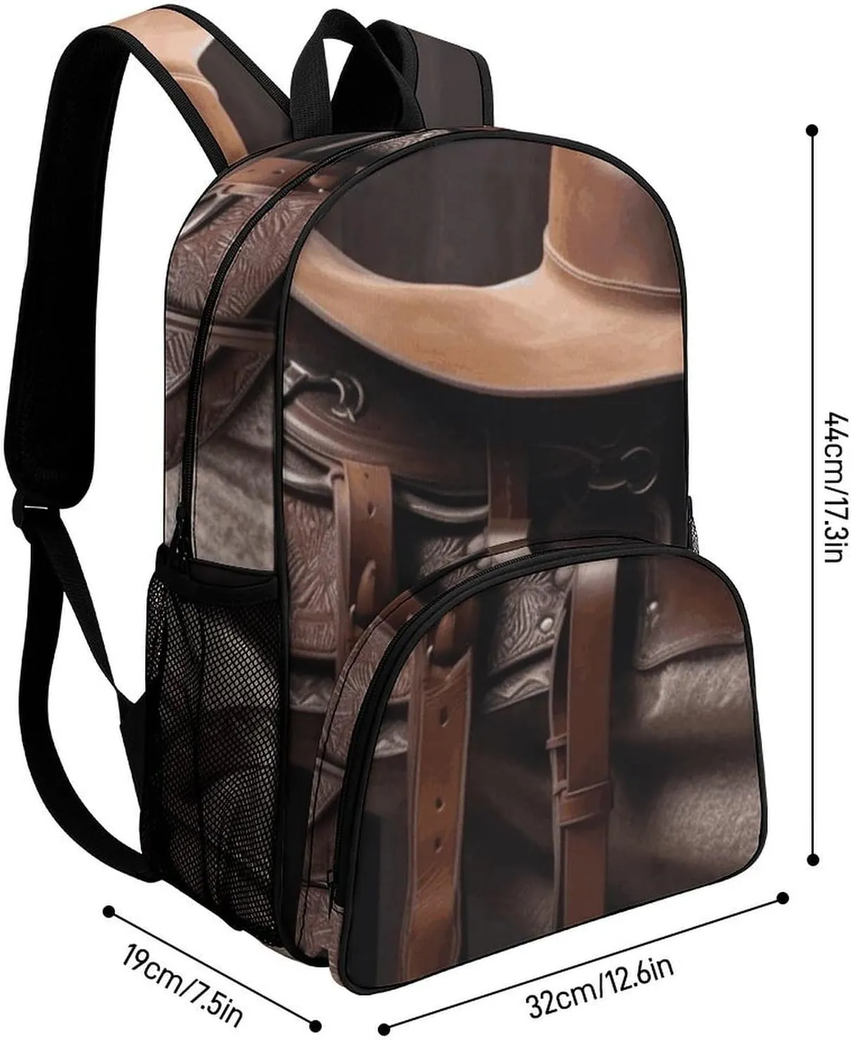 Travel Backpack for Women Men Lightweight 17 Inch Laptop Bag Horse Saddle with A Cowboy Hat Wild Backpack Casual Daypack