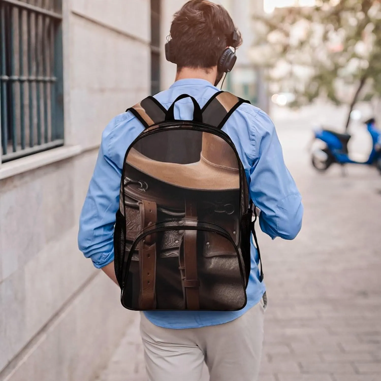 Travel Backpack for Women Men Lightweight 17 Inch Laptop Bag Horse Saddle with A Cowboy Hat Wild Backpack Casual Daypack
