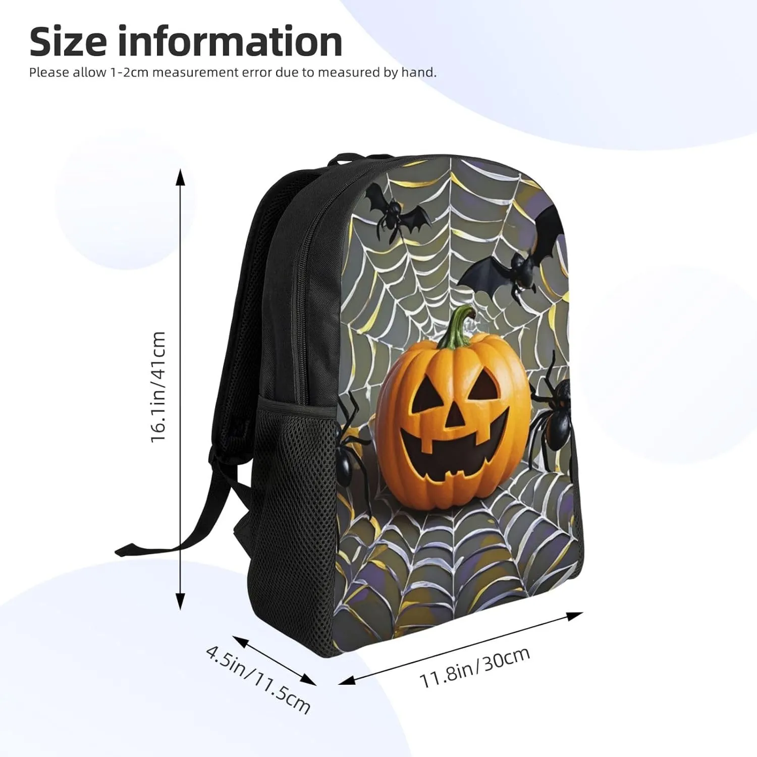 Travel Backpack for Women Men Lightweight 17 inch Laptop Bag Pumpkin Black Spider Web Bat Backpack Casual Daypack