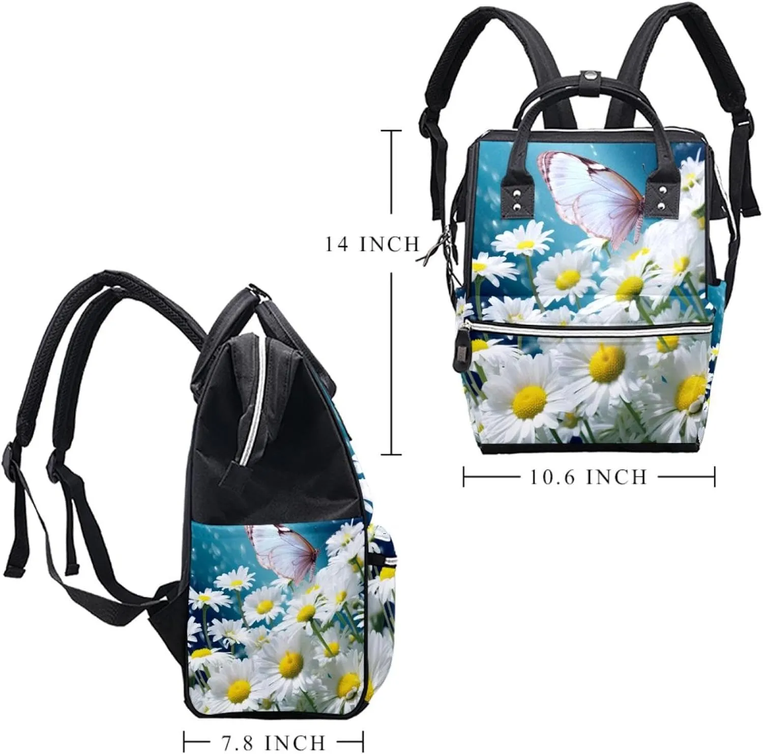 Travel Backpack for Women,Backpack for Men,White Daisy Butterfly Flower,Backpack