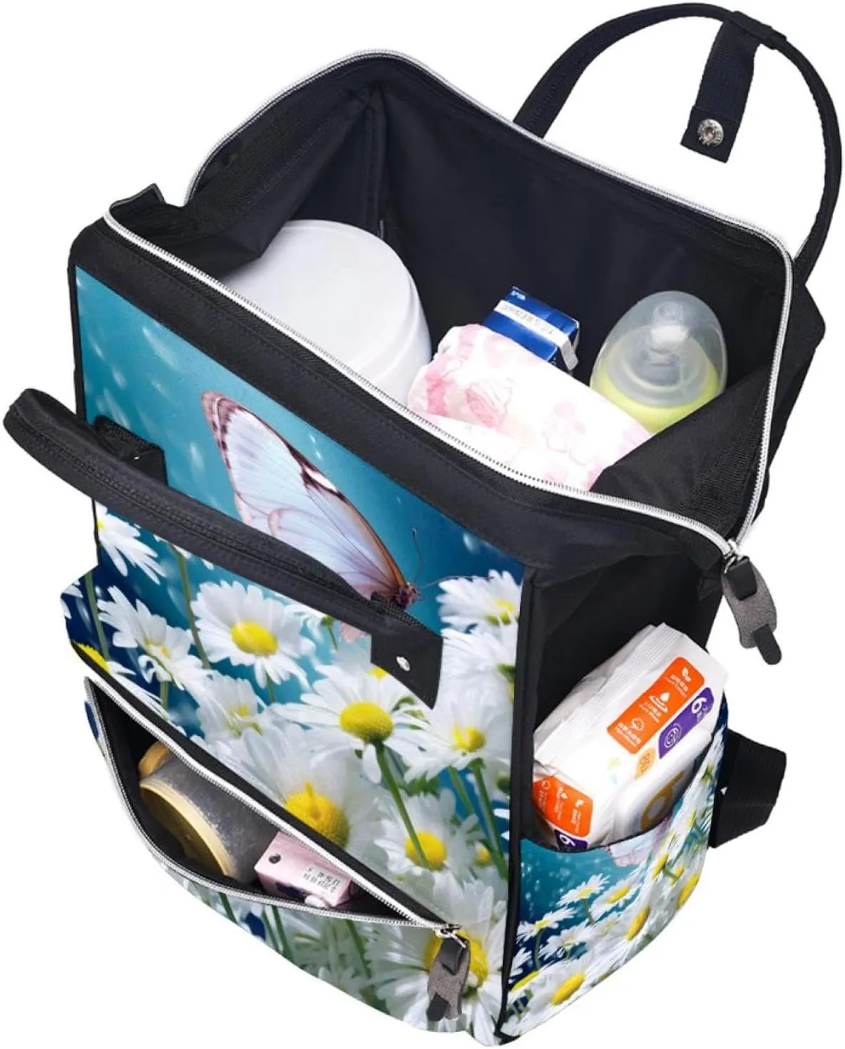 Travel Backpack for Women,Backpack for Men,White Daisy Butterfly Flower,Backpack