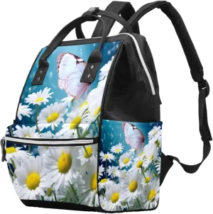 Travel Backpack for Women,Backpack for Men,White Daisy Butterfly Flower,Backpack
