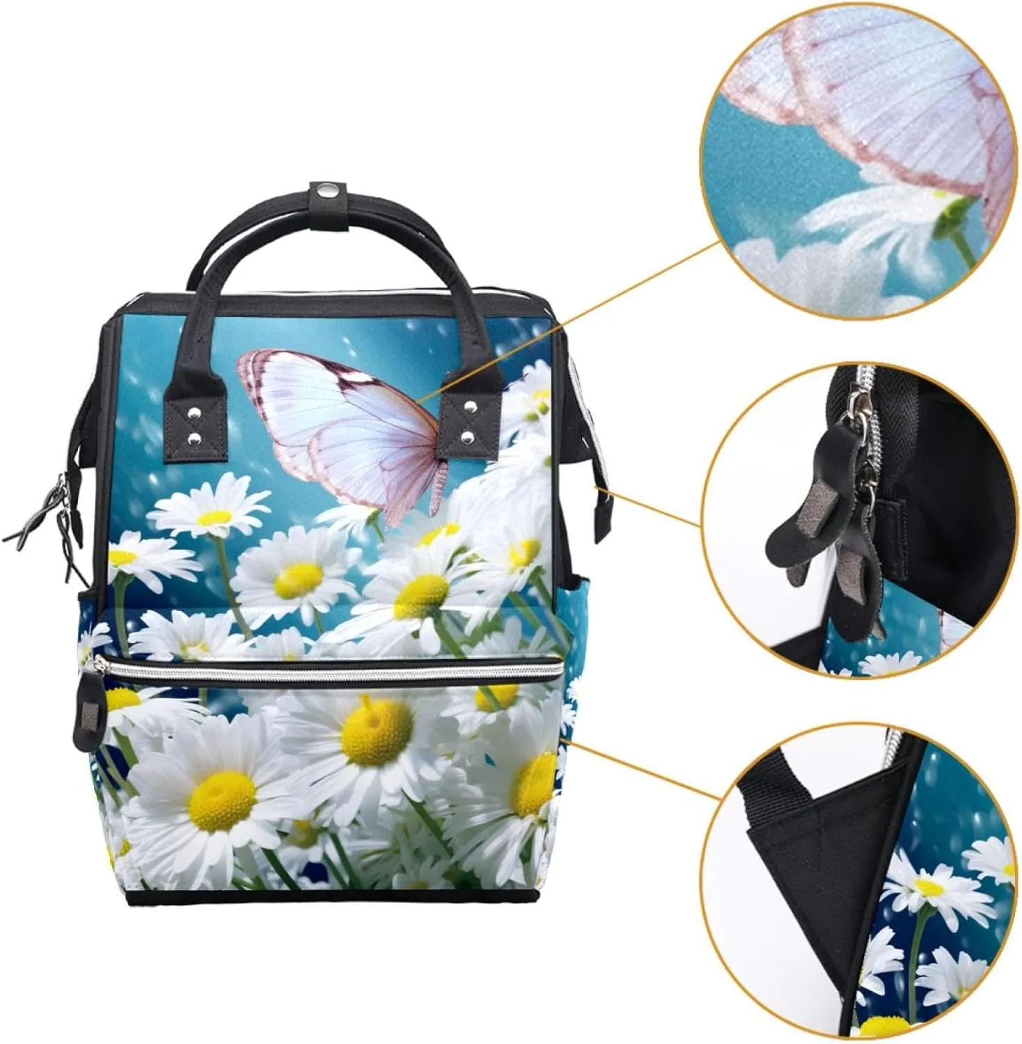 Travel Backpack for Women,Backpack for Men,White Daisy Butterfly Flower,Backpack