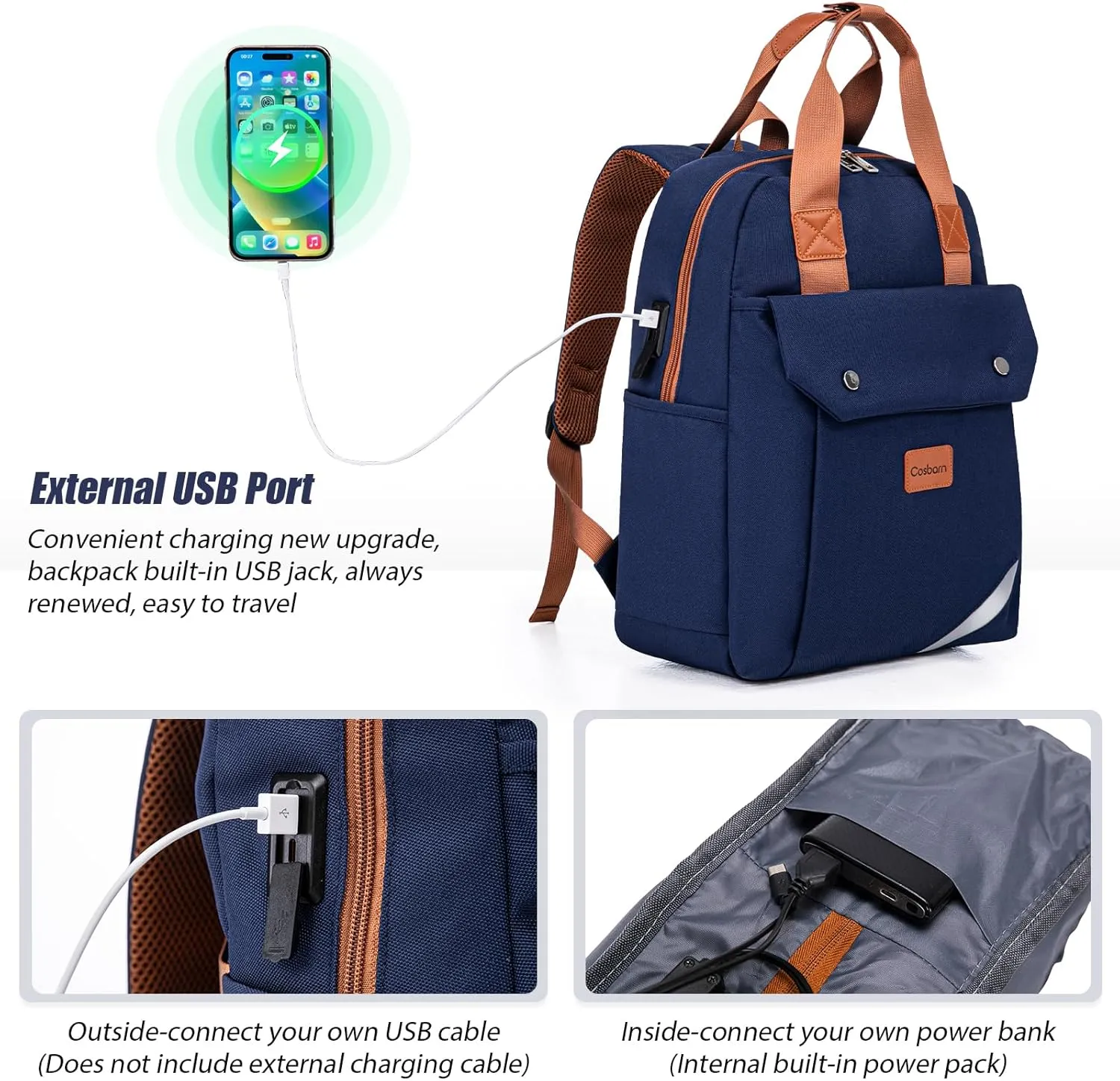 Travel Backpack with External USB Port, Durable Lightweight Backpack with One Laptop Compartment, Large backpack for Travel, College and Daily Use