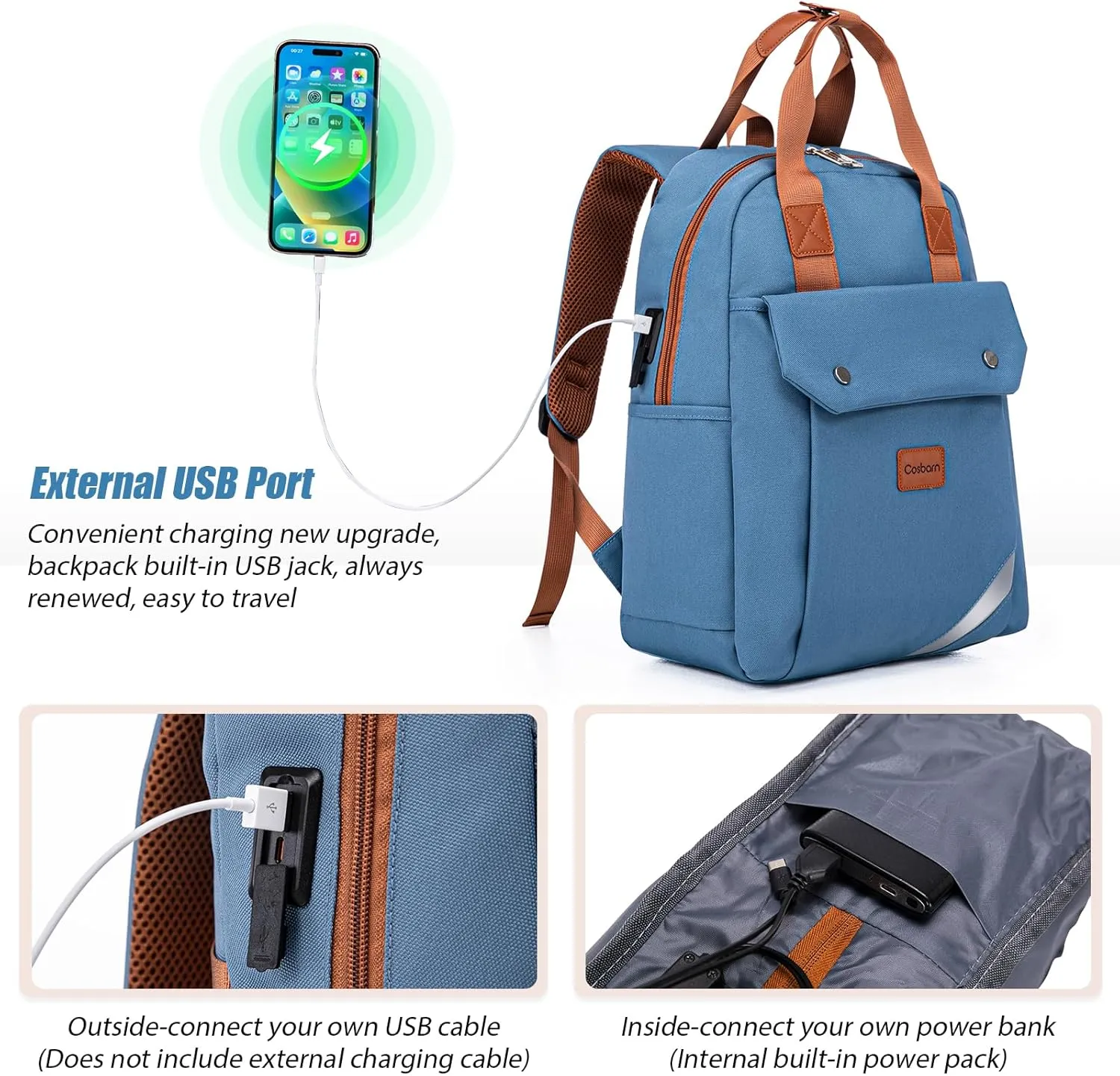 Travel Backpack with External USB Port, Durable Lightweight Backpack with One Laptop Compartment, Large backpack for Travel, College and Daily Use