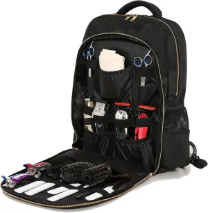 Travel Bag for Clippers and Supplies Large Case Organizer for Barbers Large Portable Backpack Bag for Hairstylists Tools (BLACK WITH USB)