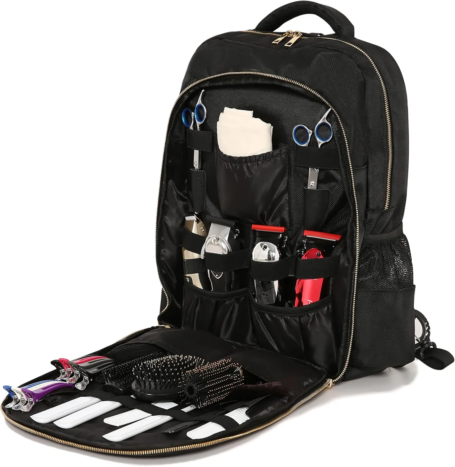 Travel Bag for Clippers and Supplies Large Case Organizer for Barbers Large Portable Backpack Bag for Hairstylists Tools (BLACK WITH USB)