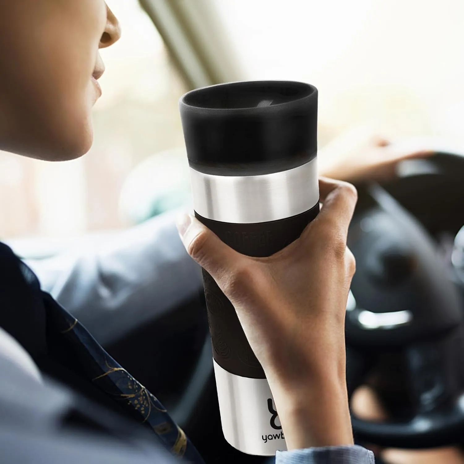 Travel Coffee Mug Spill Proof,17 Oz Travel Mug with 360°Drinking Lid,Double Wall Vacuum Insulated Coffee Travel Mug Stainless Steel Tumbler Thermal Coffee Thermos Mugs for Hot and Cold Drinks(Black)