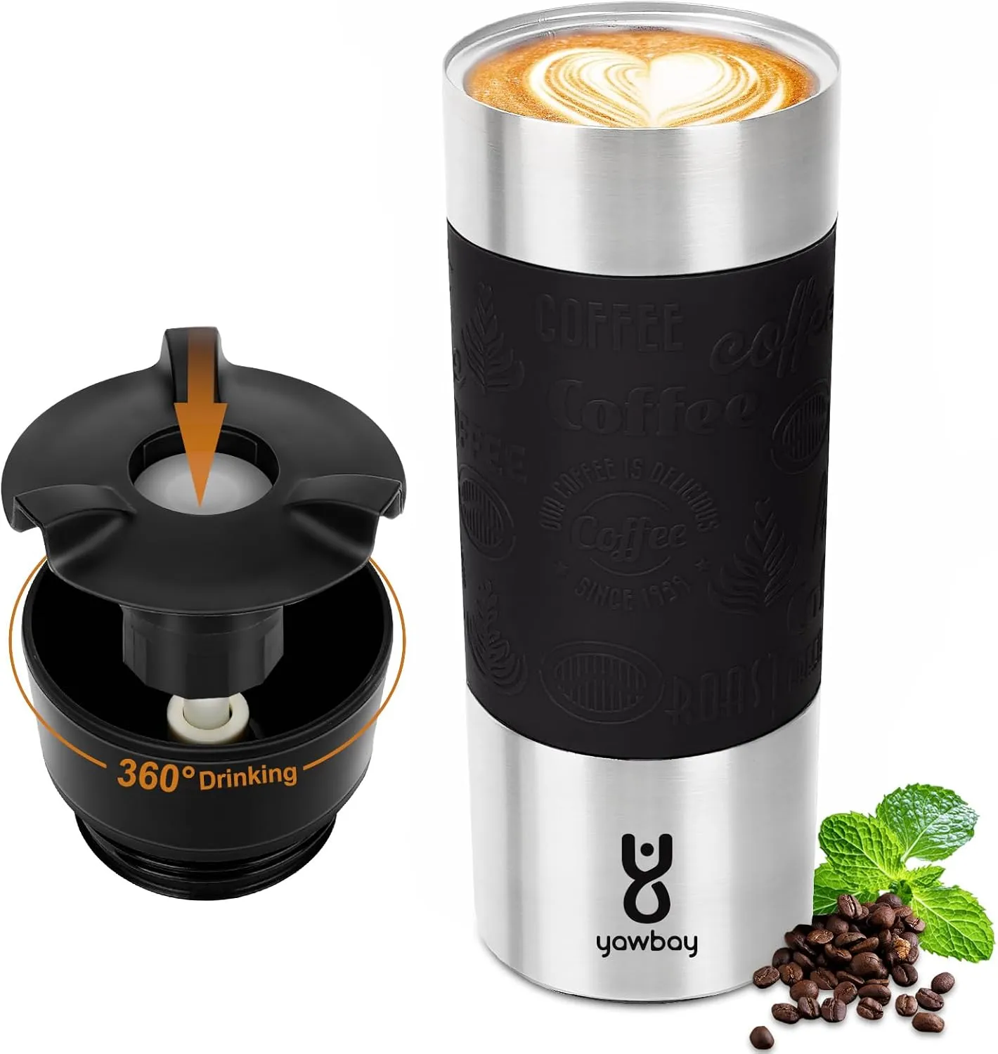 Travel Coffee Mug Spill Proof,17 Oz Travel Mug with 360°Drinking Lid,Double Wall Vacuum Insulated Coffee Travel Mug Stainless Steel Tumbler Thermal Coffee Thermos Mugs for Hot and Cold Drinks(Black)