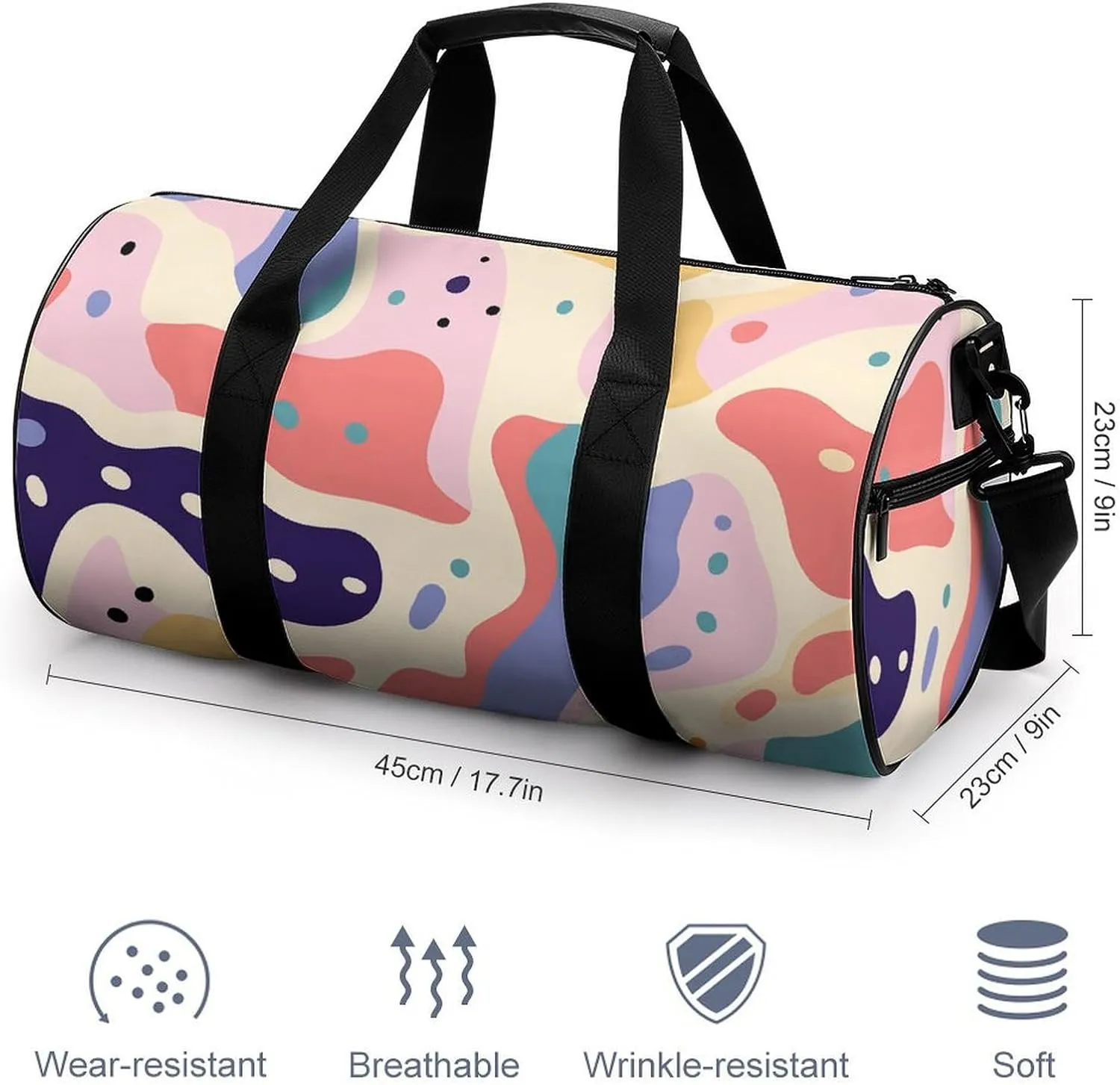 Travel Duffel Bag for Men And Women,Colorful Shape Pattern Waterproof Sports Fitness Bag Portable Travel Duffel Bag