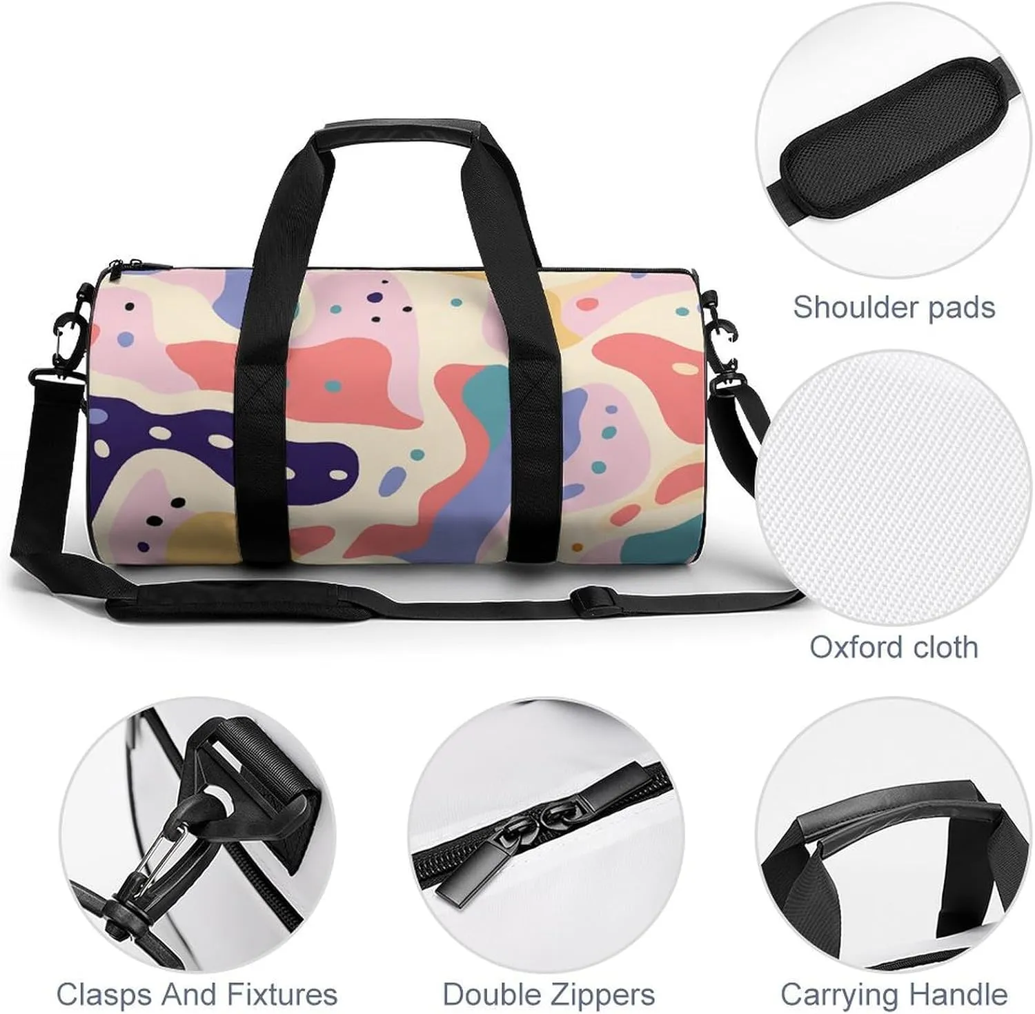 Travel Duffel Bag for Men And Women,Colorful Shape Pattern Waterproof Sports Fitness Bag Portable Travel Duffel Bag