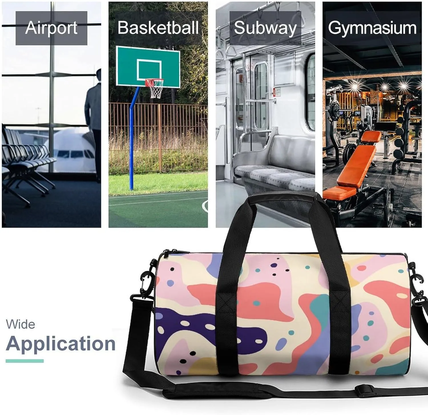 Travel Duffel Bag for Men And Women,Colorful Shape Pattern Waterproof Sports Fitness Bag Portable Travel Duffel Bag
