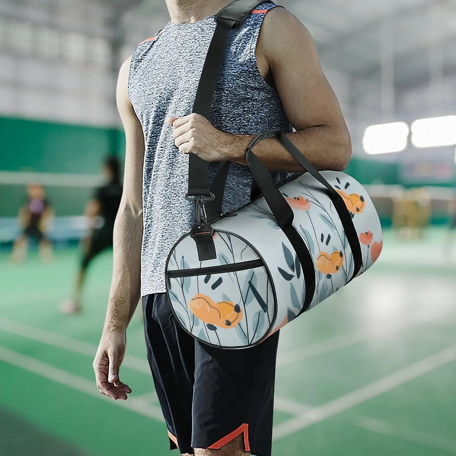 Travel Duffel Bag for Men And Women,Doodle Flowers And Leaves Waterproof Sports Fitness Bag Portable Travel Duffel Bag