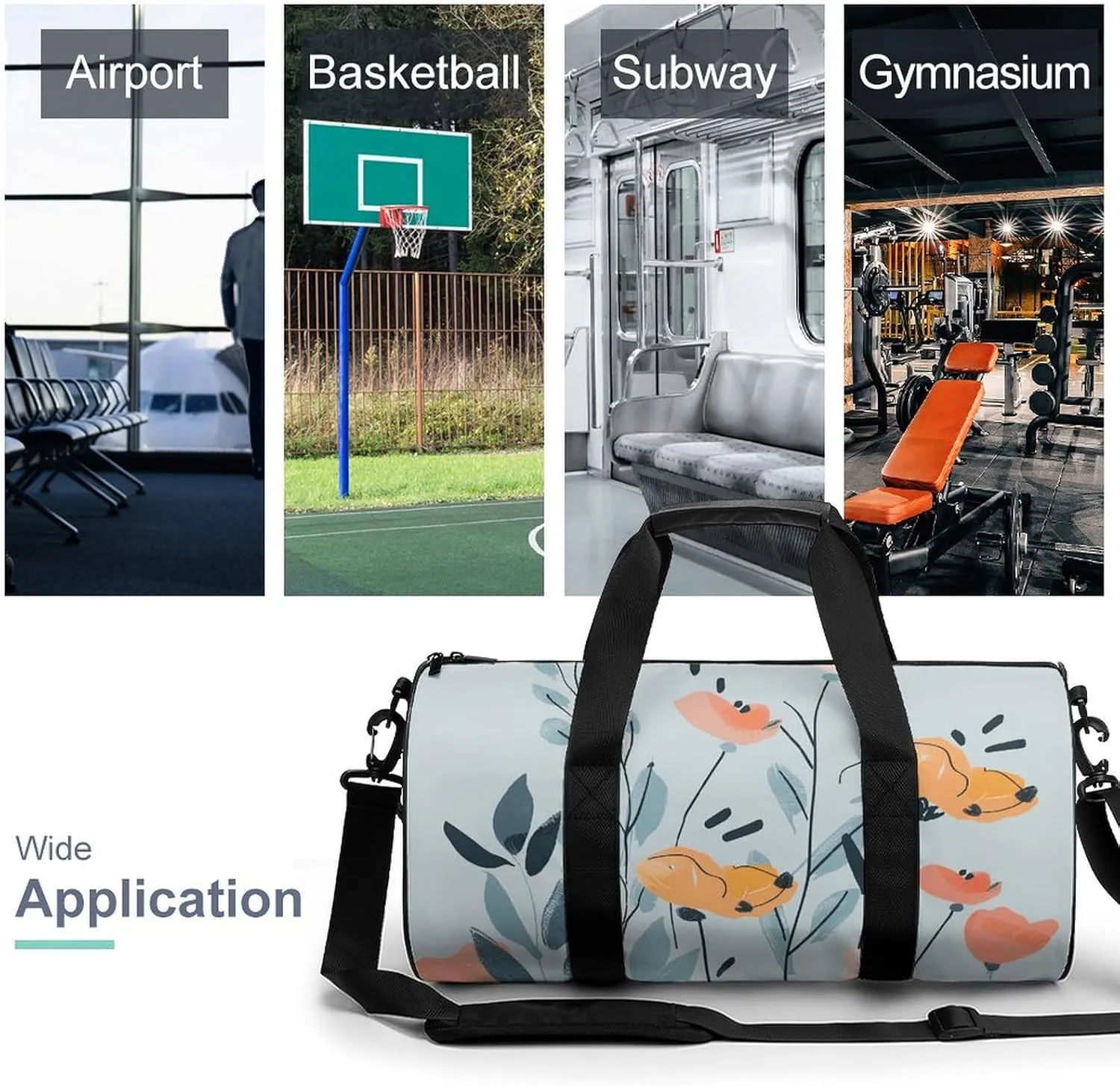 Travel Duffel Bag for Men And Women,Doodle Flowers And Leaves Waterproof Sports Fitness Bag Portable Travel Duffel Bag