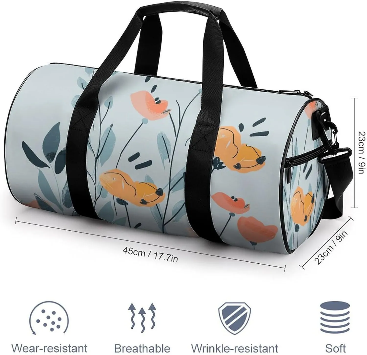 Travel Duffel Bag for Men And Women,Doodle Flowers And Leaves Waterproof Sports Fitness Bag Portable Travel Duffel Bag