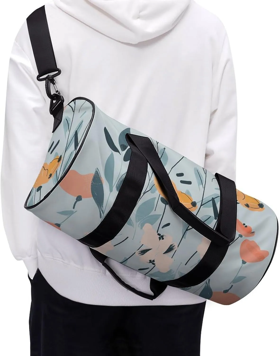 Travel Duffel Bag for Men And Women,Doodle Flowers And Leaves Waterproof Sports Fitness Bag Portable Travel Duffel Bag