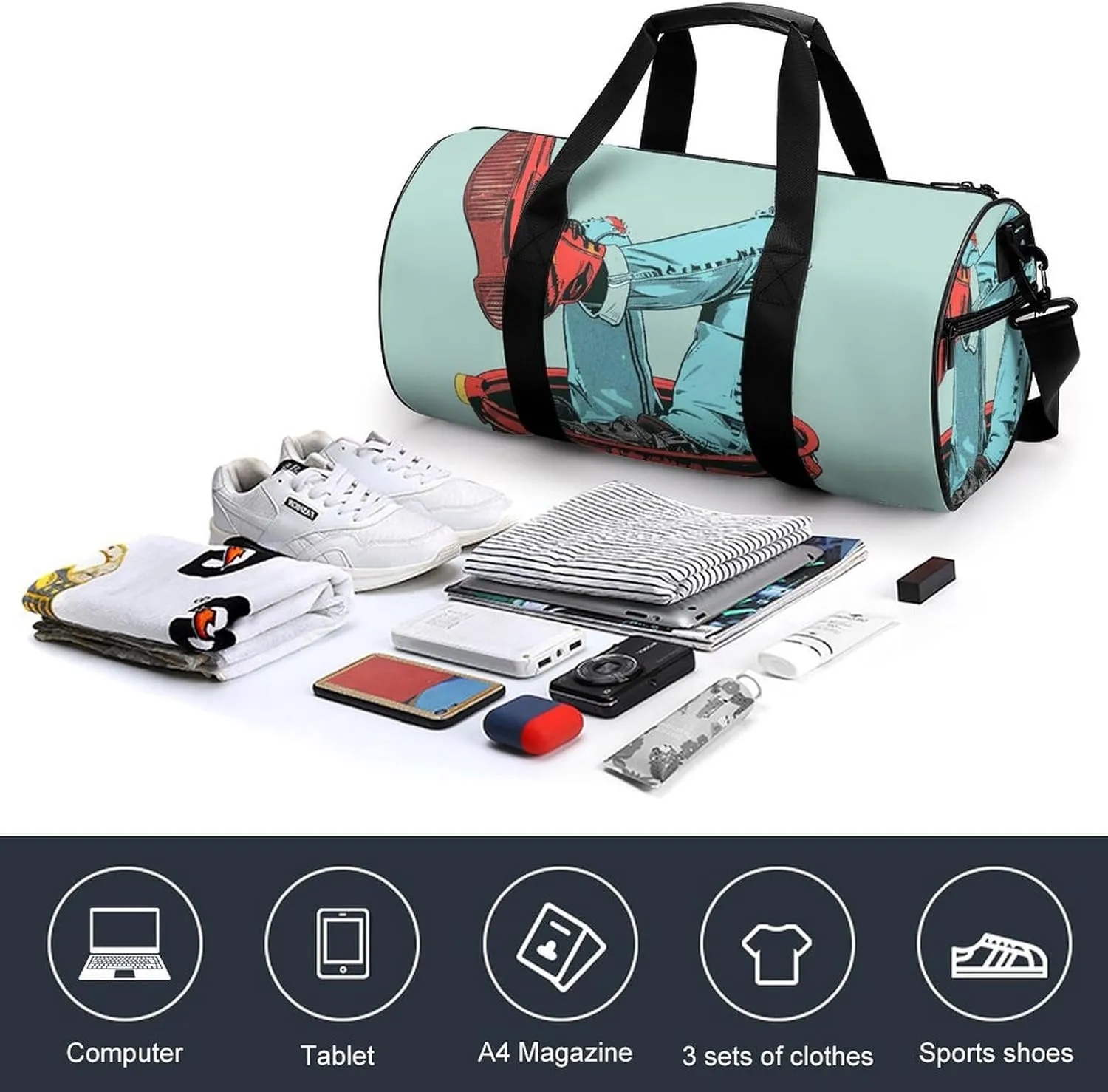 Travel Duffel Bag for Men And Women,Dumped in Trash Can Waterproof Sports Fitness Bag Portable Travel Duffel Bag