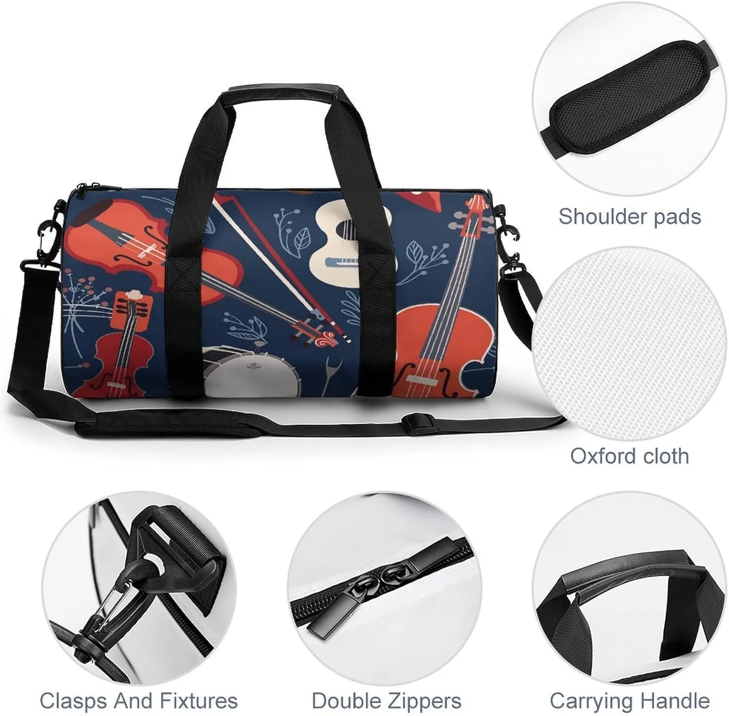 Travel Duffel Bag for Men And Women,Musical Instrument Pattern Waterproof Sports Fitness Bag Portable Travel Duffel Bag