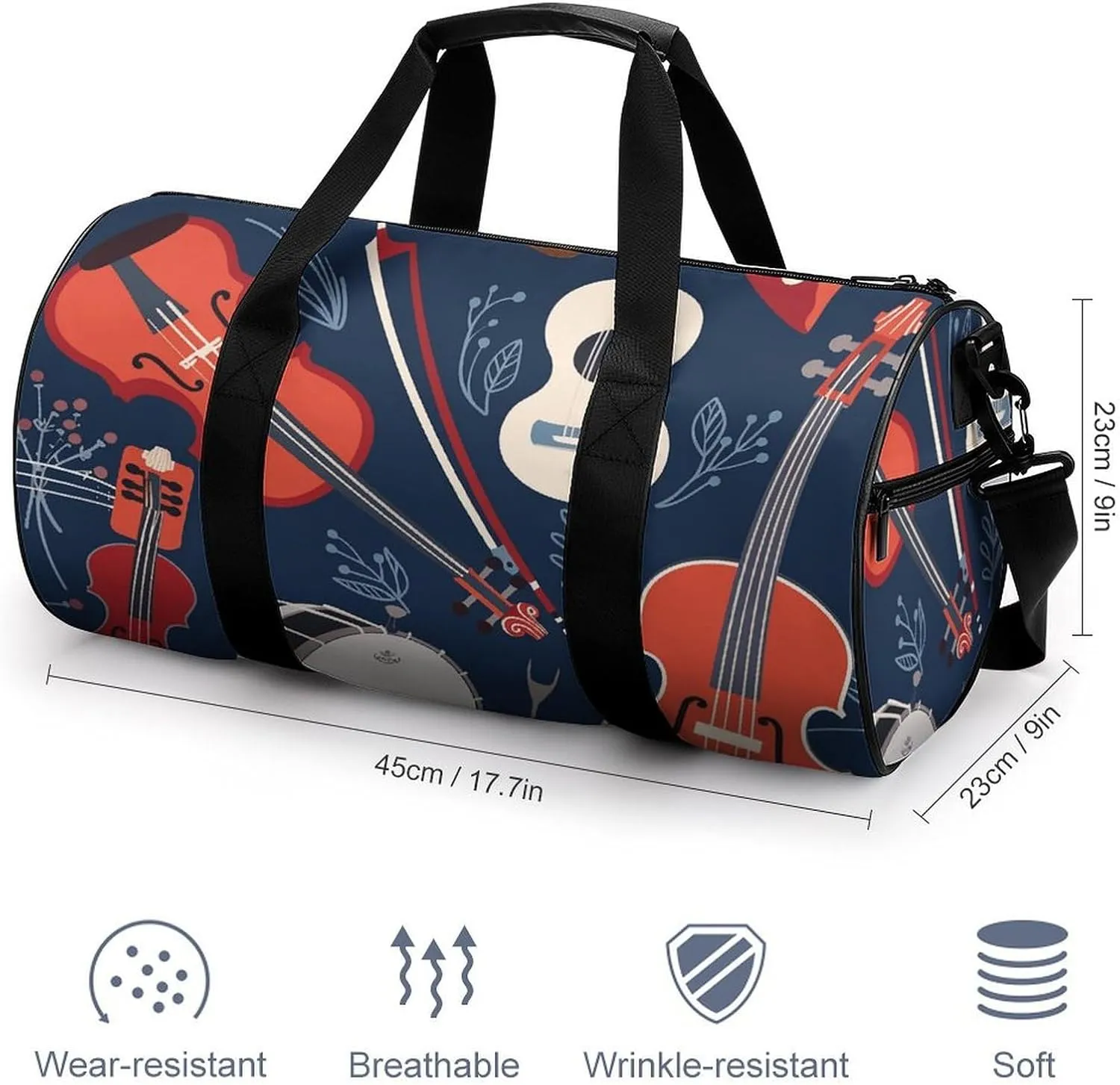 Travel Duffel Bag for Men And Women,Musical Instrument Pattern Waterproof Sports Fitness Bag Portable Travel Duffel Bag