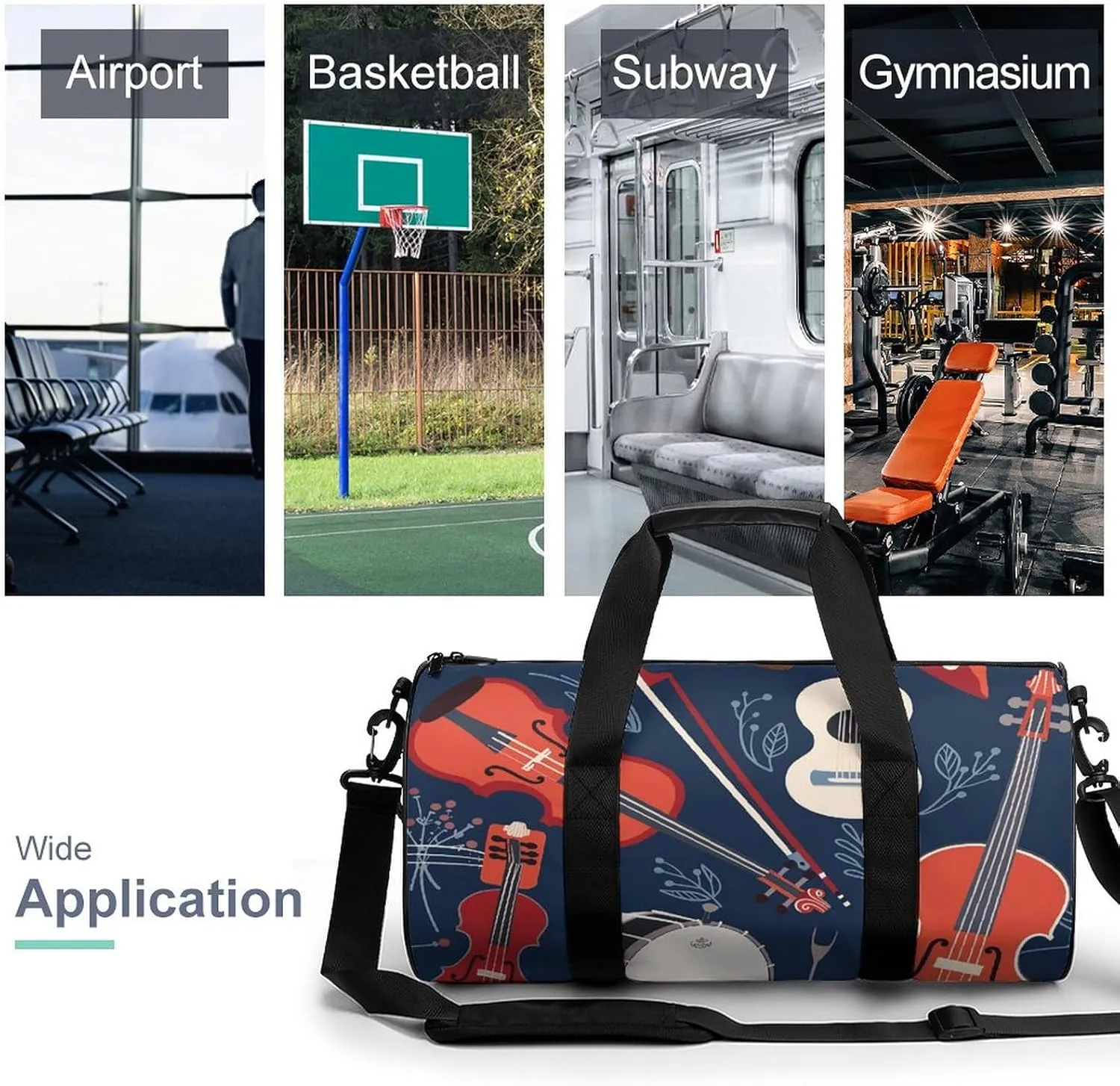 Travel Duffel Bag for Men And Women,Musical Instrument Pattern Waterproof Sports Fitness Bag Portable Travel Duffel Bag