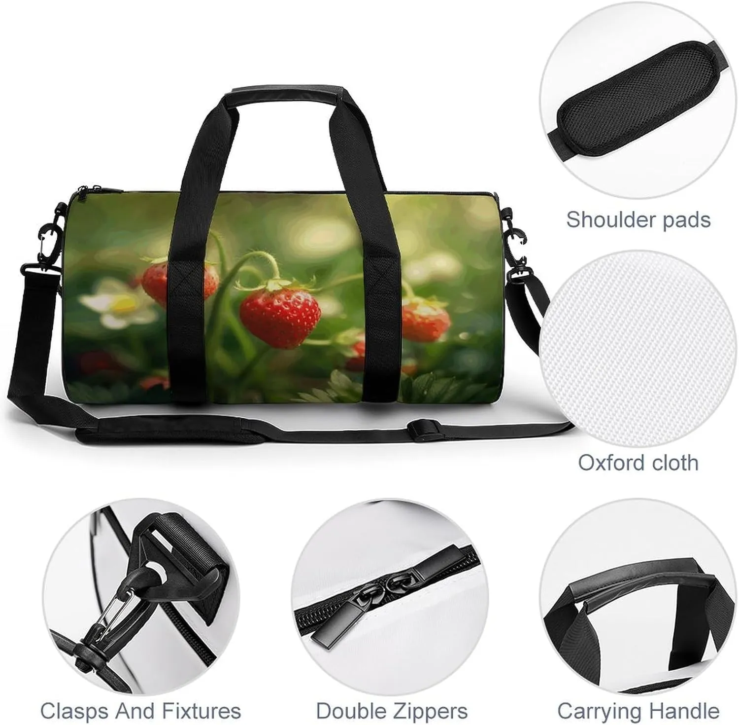 Travel Duffel Bag for Men And Women,Strawberries on The Grass Waterproof Sports Fitness Bag Portable Travel Duffel Bag, 17.7in/9in/9in