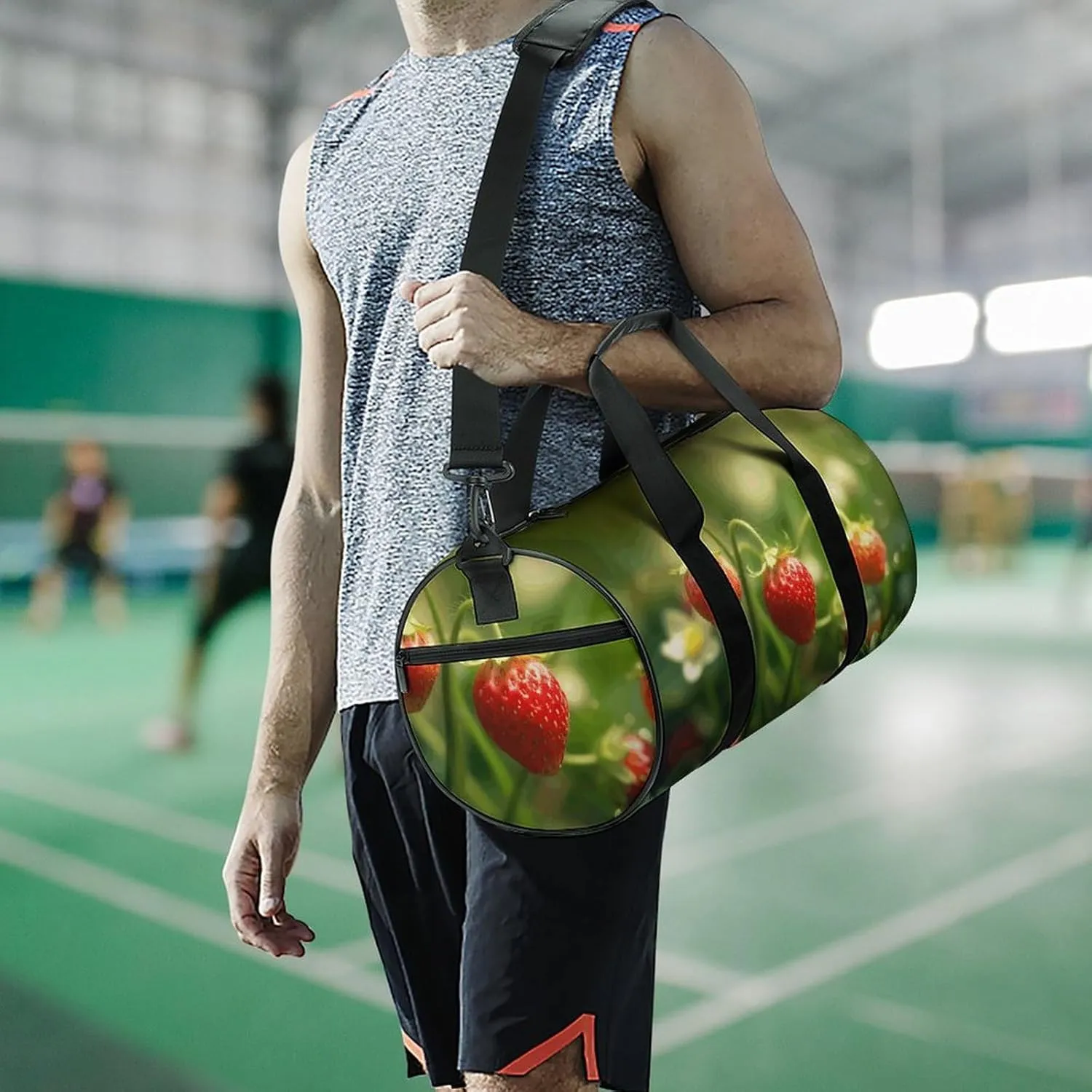 Travel Duffel Bag for Men And Women,Strawberries on The Grass Waterproof Sports Fitness Bag Portable Travel Duffel Bag, 17.7in/9in/9in