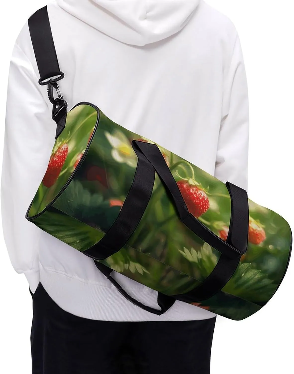 Travel Duffel Bag for Men And Women,Strawberries on The Grass Waterproof Sports Fitness Bag Portable Travel Duffel Bag, 17.7in/9in/9in