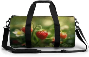 Travel Duffel Bag for Men And Women,Strawberries on The Grass Waterproof Sports Fitness Bag Portable Travel Duffel Bag, 17.7in/9in/9in