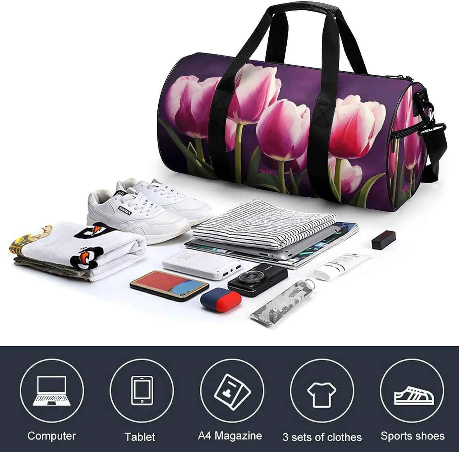 Travel Duffel Bag for Men And Women,Tulips Waterproof Sports Fitness Bag Portable Travel Duffel Bag