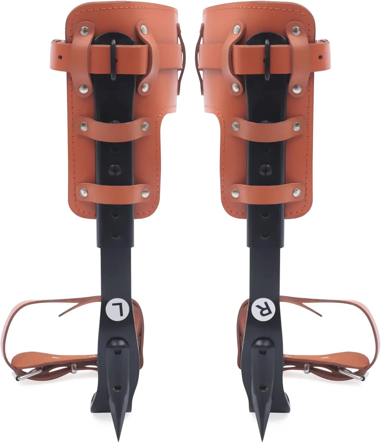 Tree Climbing Spikes Set, Alloy Steel Pole Climbing Spurs Tool Adjustable 2 Gears Climbing Set Cow Leather Straps with Non-Slip Pedal Steel Forging Tree Climbing Tool for Logging Fruit Picking