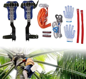 Tree Climbing Spikes with Multi-Functional Belt, Stainless Steel Climbing Trees Gear, Height Adjustable Tree Climbing Tool Set with Cattle Hide Leggings Straps and Extra Straps