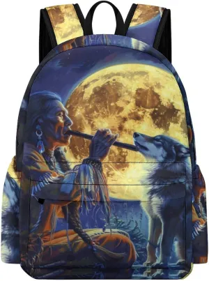 Tribal Wolf Song Native American Travel Backpack 16.5 Inch Lightweight Laptop Bag Daypack for Men Women