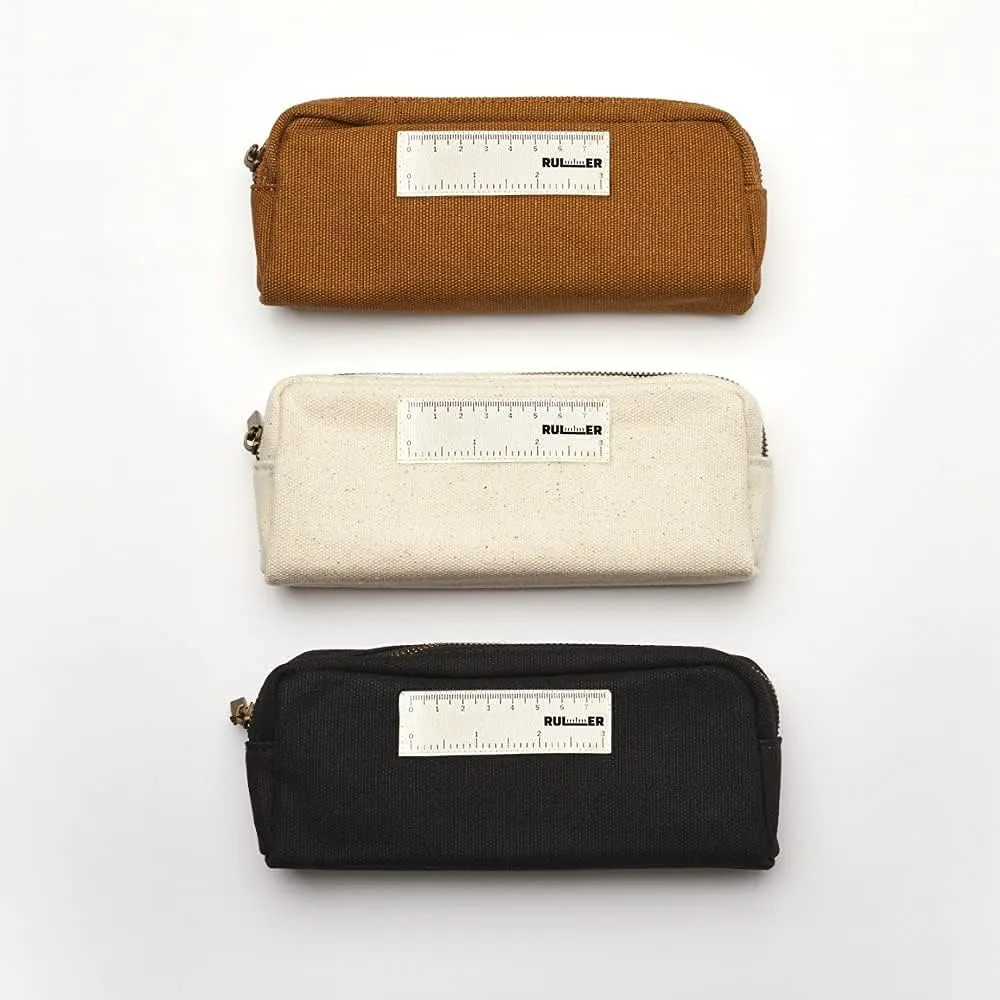 Trilly Canvas Pencil Case Pouch with Ruler I Larger Capacity Simple Pencil Pouch I School Small Pencil Bag For Boys & Girls I Holds Pencil, Pen, Personal Items & Desk Organizer Cute Pen Pouch Black
