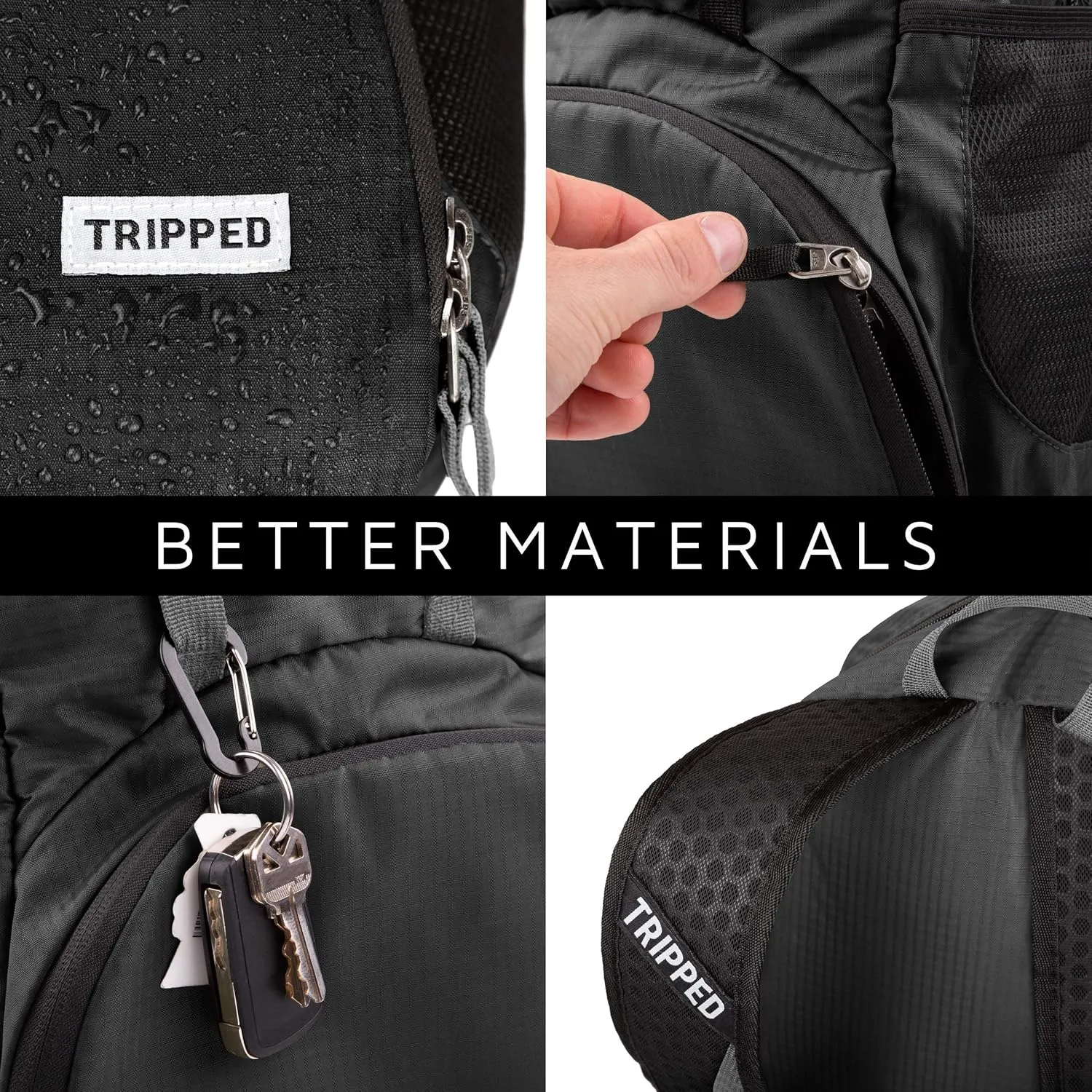 TRIPPED Travel Gear Traveling Backpack- Foldable collapsible lightweight backpack for travel (Black) 35 liters