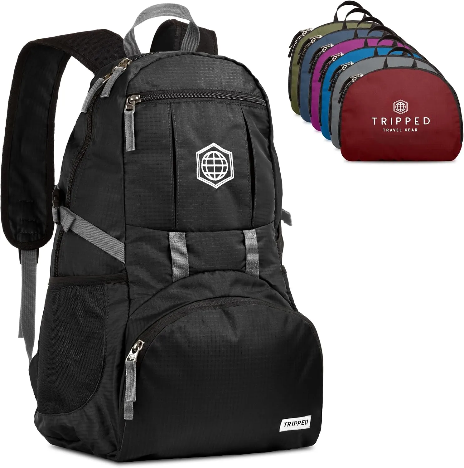 TRIPPED Travel Gear Traveling Backpack- Foldable collapsible lightweight backpack for travel (Black) 35 liters