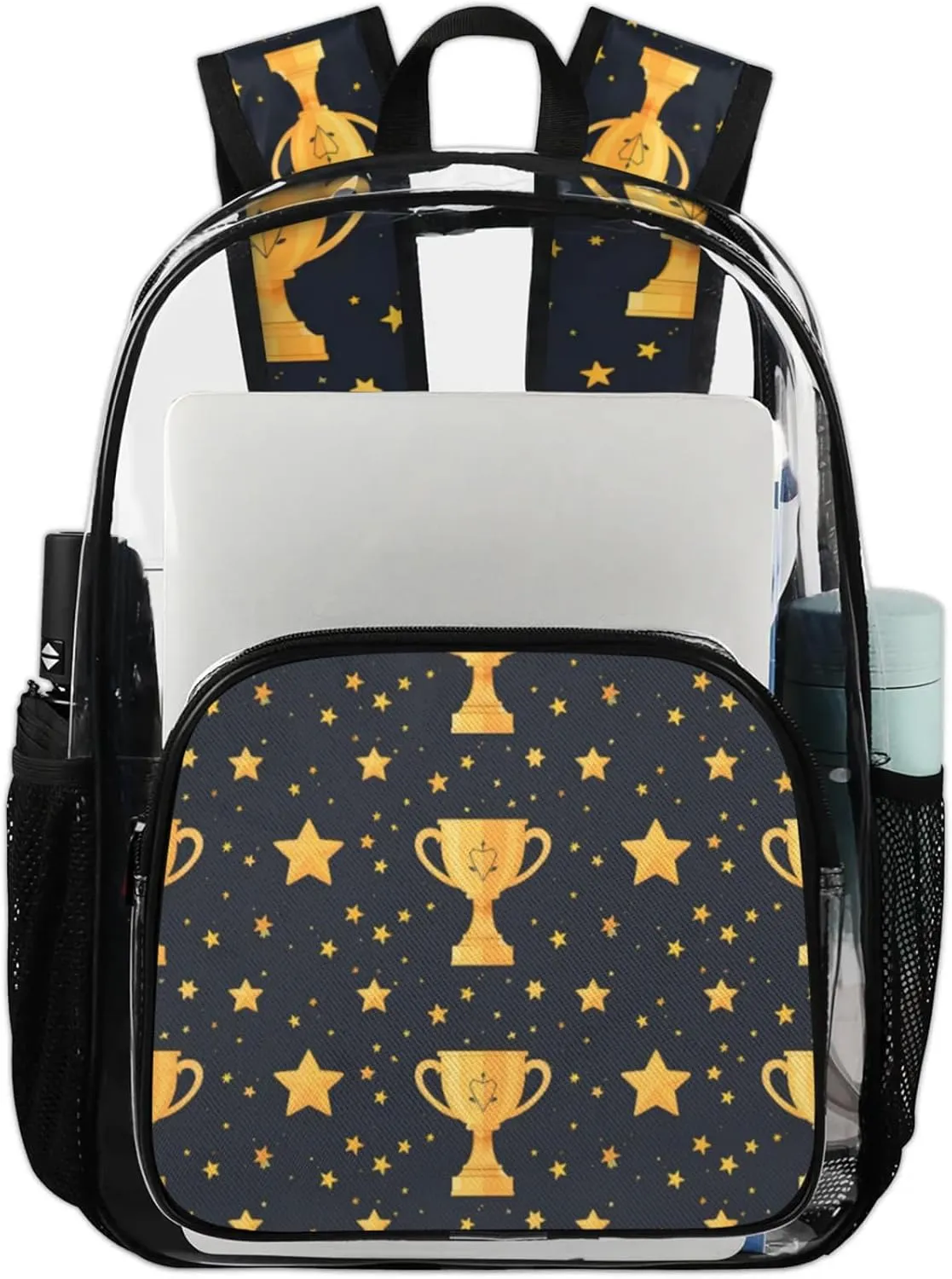 Trophy Star Victory Clear Backpack Heavy Duty Large Capacity See Through Backpack PVC Transparent Bag for Security Stadium Events Concert Travel