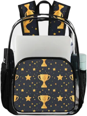 Trophy Star Victory Clear Backpack Heavy Duty Large Capacity See Through Backpack PVC Transparent Bag for Security Stadium Events Concert Travel