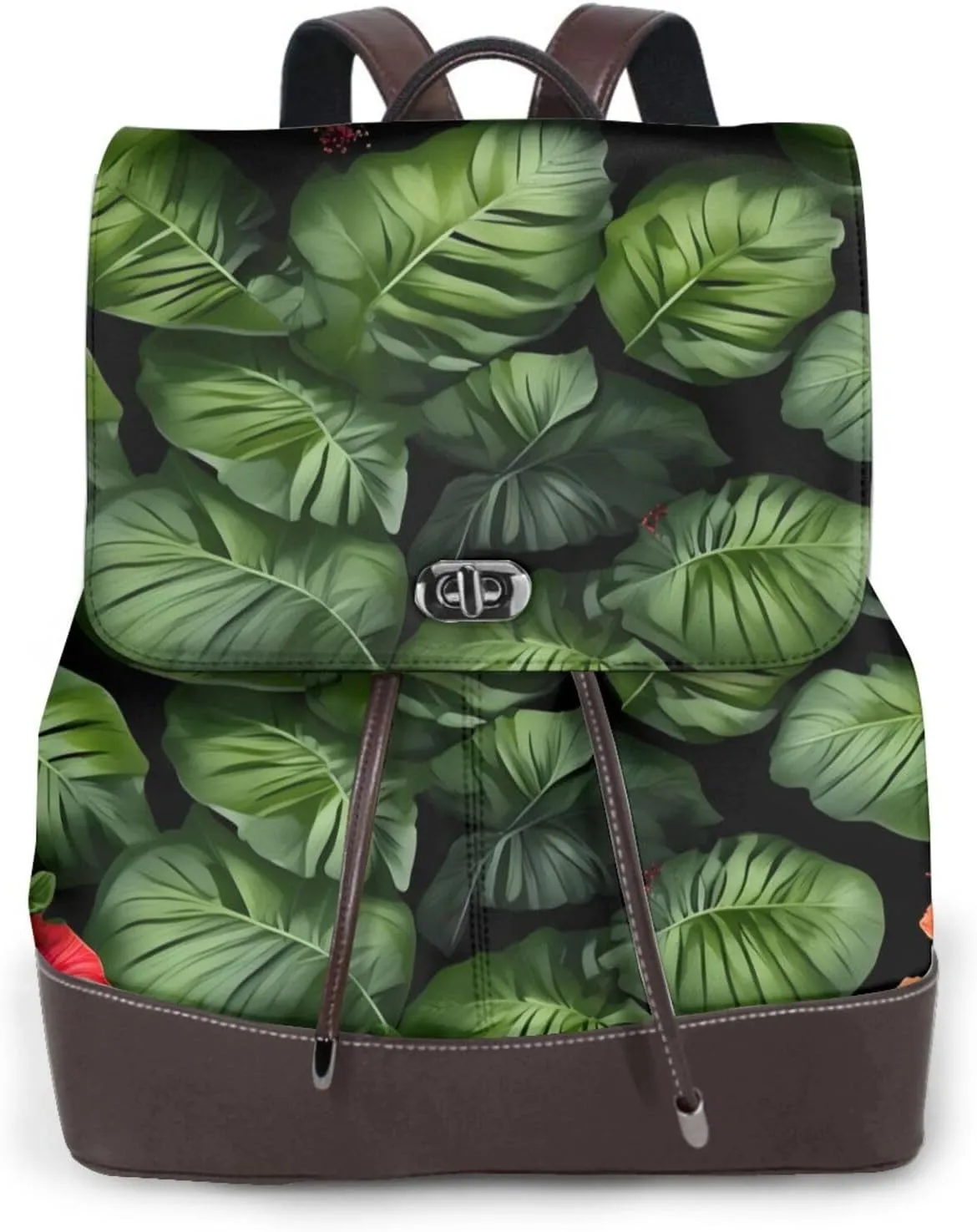 Tropical Flowers and Foliage Stylish leather Backpack for Women-Multifunction Bolsos Para Mujeres-Versatile Purses for Women