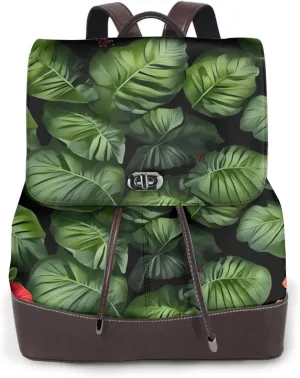 Tropical Flowers and Foliage Stylish leather Backpack for Women-Multifunction Bolsos Para Mujeres-Versatile Purses for Women