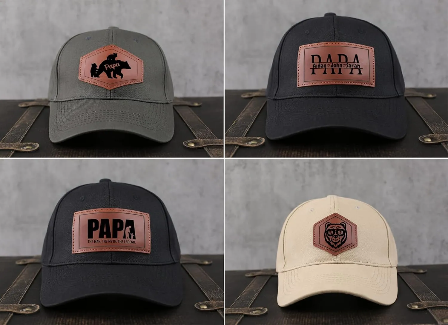 Trucker Hat for Dad, Baseball Hat Papa Cap Laser Engraved Leather Patch Trucker Hat