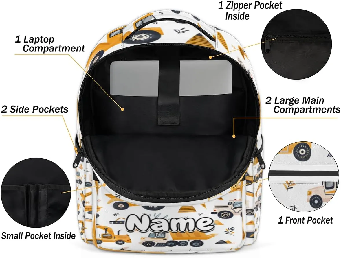 Trucks Personalized Laptop Backpack with Name Custom Shoulder Bags for Women Men Waterproof Travel Casual Daypack Laptop Bag Gifts 16.1in