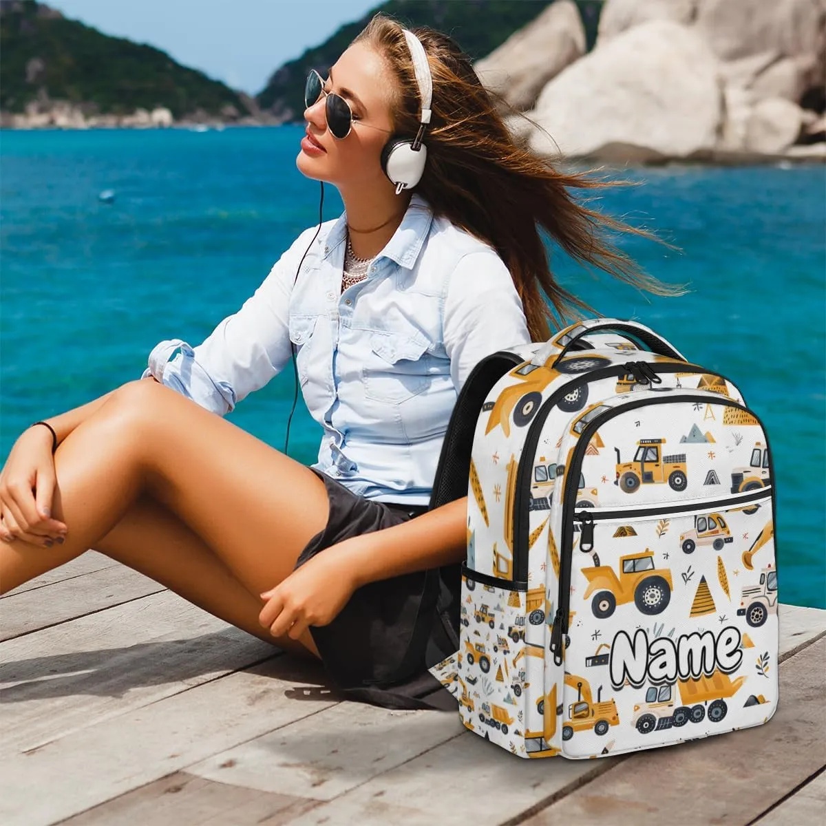 Trucks Personalized Laptop Backpack with Name Custom Shoulder Bags for Women Men Waterproof Travel Casual Daypack Laptop Bag Gifts 16.1in